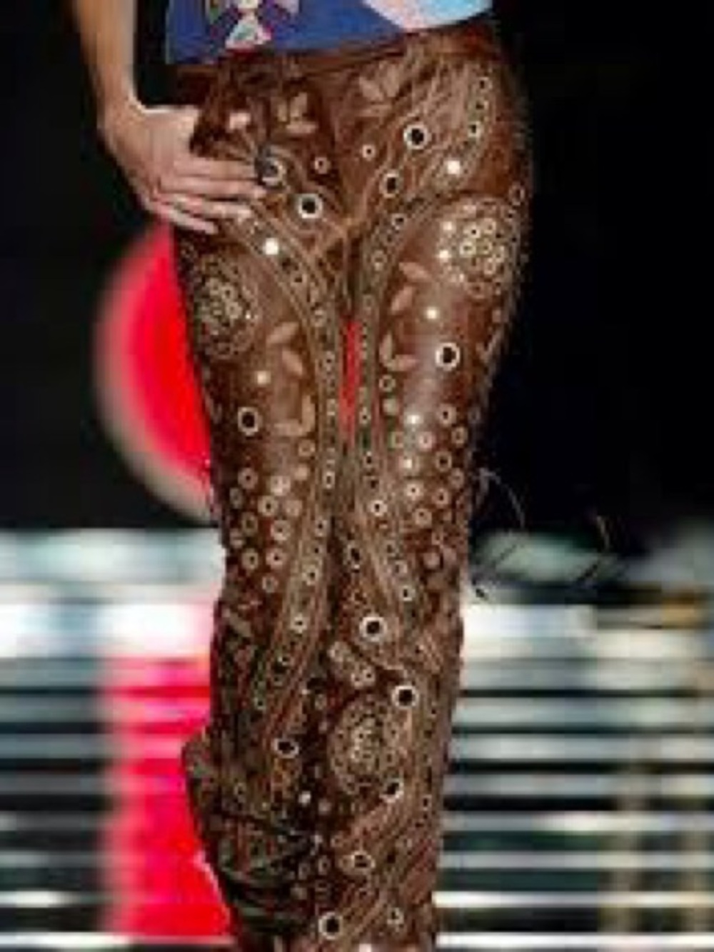 Gorgeous Designer Embellished & Beaded Brown leather Lace-Up Pants